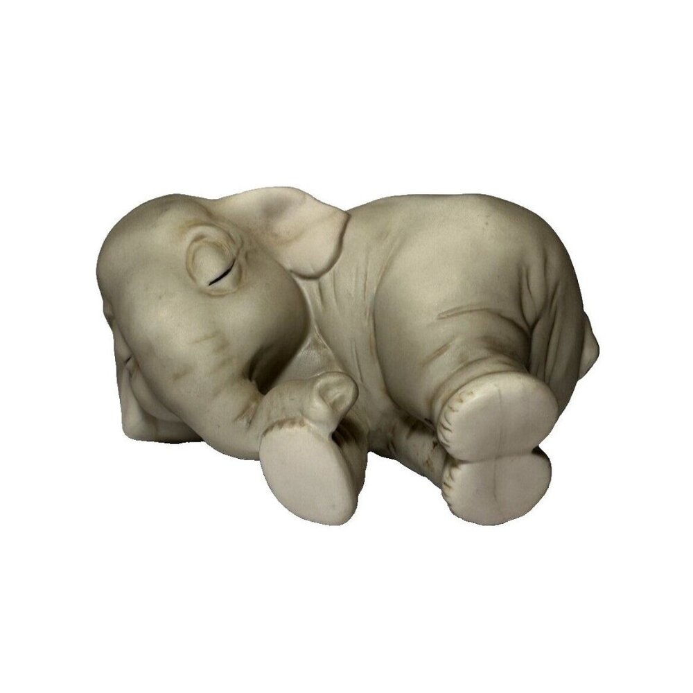 Sleeping Elephant Ceramic Artaffects Grey Napping Trunk Curled Up 1990
